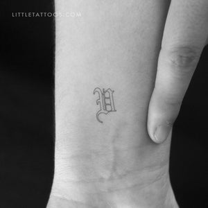 Old English V Letter Outline Temporary Tattoo - Set of 3