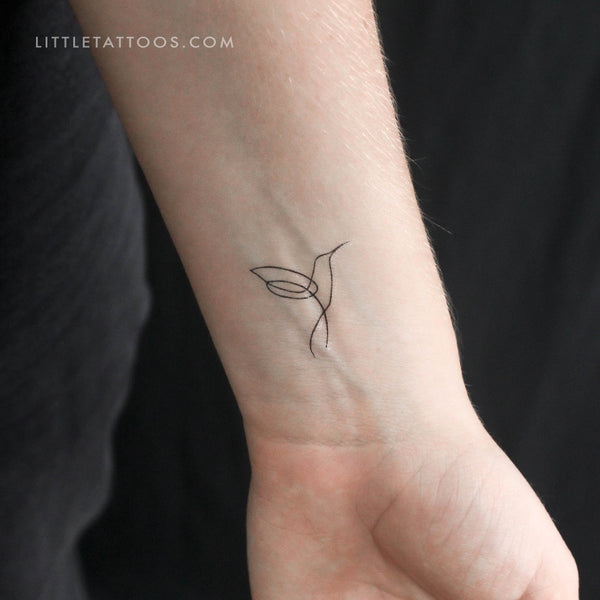 Continuous Line Hummingbird Temporary Tattoo - Set of 3