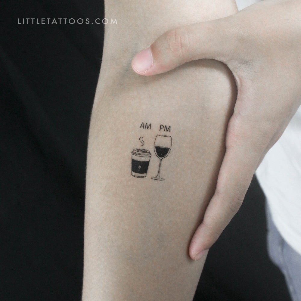 friendship wine glass tattoo AM Coffee PM Wine Temporary Tattoo