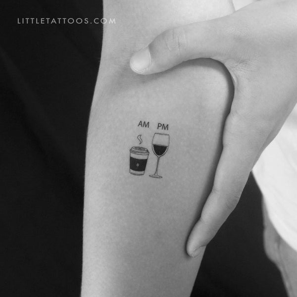 AM Coffee PM Wine Temporary Tattoo - Set of 3