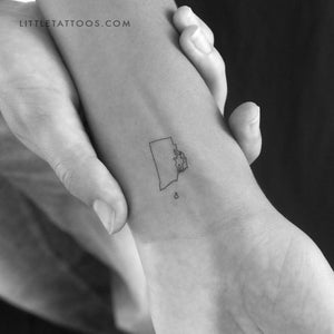 Rhode Island Map Outline Temporary Tattoo - Set of 3