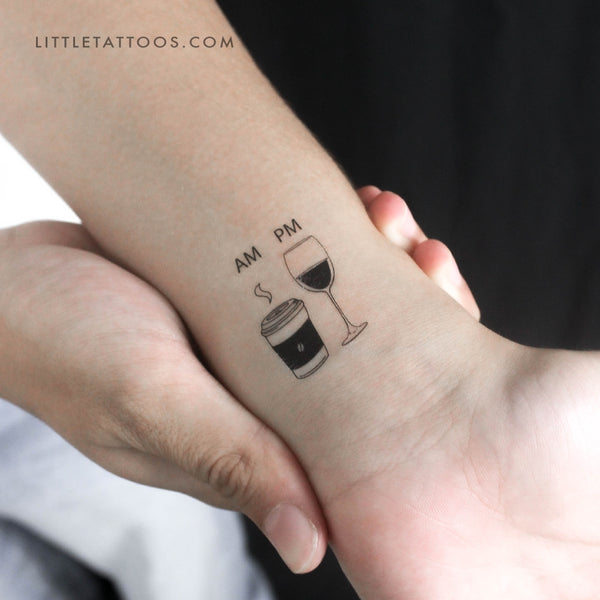 AM Coffee PM Wine Temporary Tattoo - Set of 3