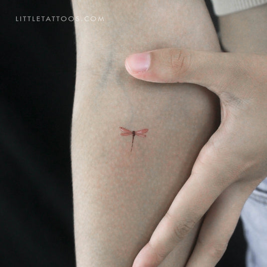 Tatuaje temporal de libélula roja en acuarela (juego de 3)