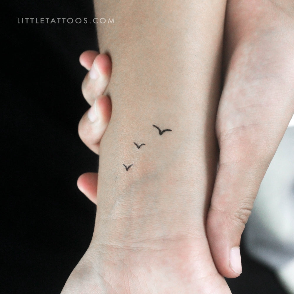 Tatuaje temporal de tres pájaros pequeños - Juego de 3