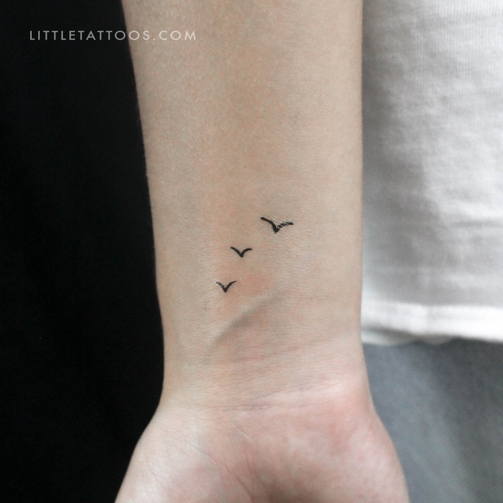 Tatuaje temporal de tres pájaros pequeños - Juego de 3
