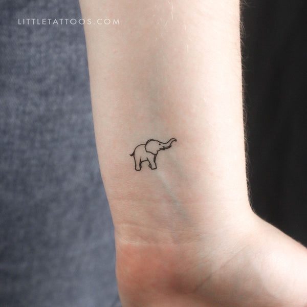 Elephant With Upward-Pointing Trunk Temporary Tattoo - Set of 3