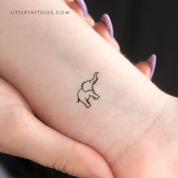 Elephant With Upward-Pointing Trunk Temporary Tattoo - Set of 3