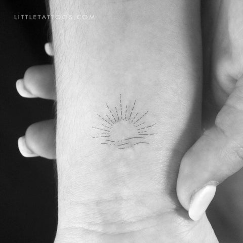 Fine Line Sea Sunrise Temporary Tattoo - Set of 3