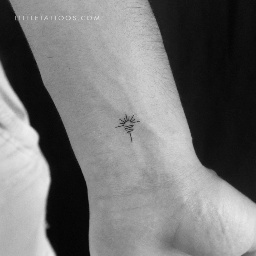 Tatuaje temporal minimalista de amanecer en el mar (juego de 3)