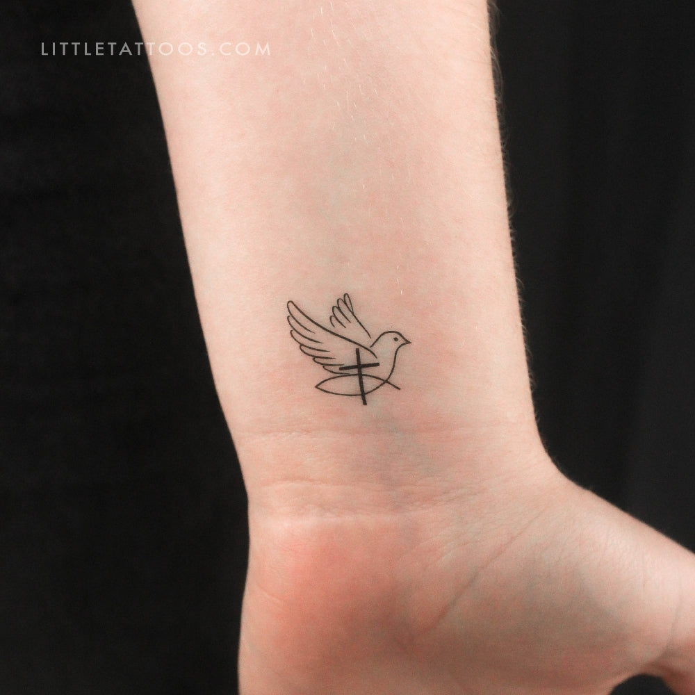 Tatuaje temporal de cruz, paloma, Jesús y pez (juego de 3)