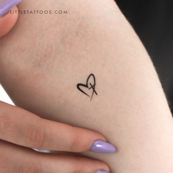 Tiny Cross Heart Temporary Tattoo - Set of 3