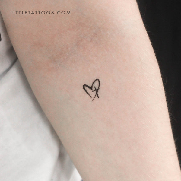 Tiny Cross Heart Temporary Tattoo - Set of 3