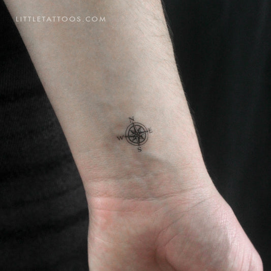 Tatuaje temporal de rosa de los vientos (pequeño) - Juego de 3