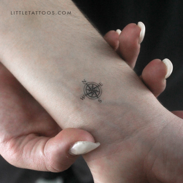 Tiny Compass Rose Temporary Tattoo - Set of 3