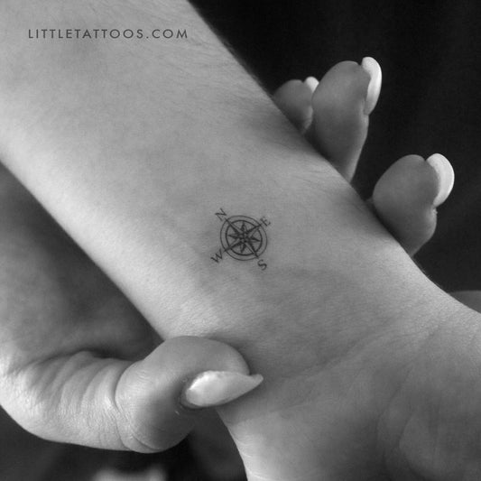 Tatuaje temporal de rosa de los vientos (pequeño) - Juego de 3