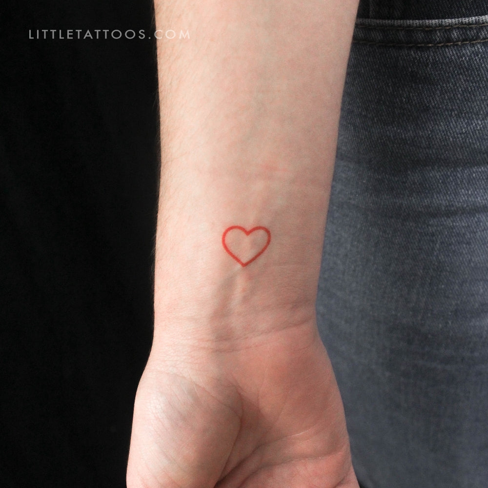 Red Heart Outline Temporary Tattoo - Set of 3