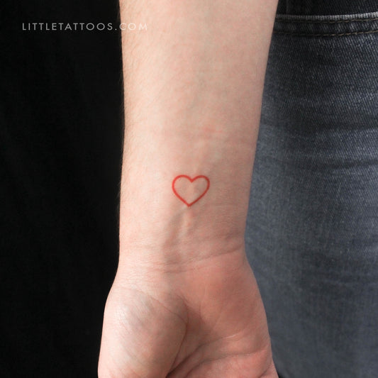 Red Heart Outline Temporary Tattoo - Set of 3