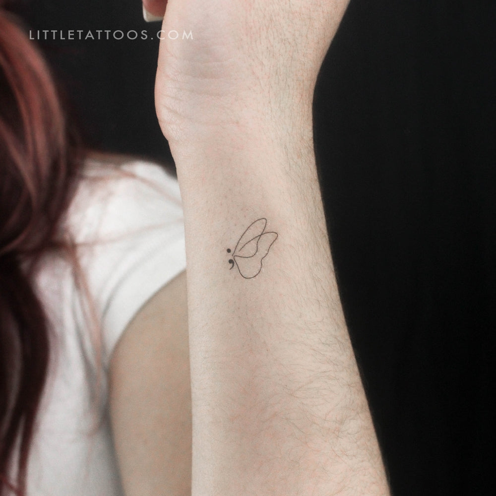 Semicolon Butterfly Outline Temporary Tattoo - Set of 3