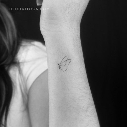Tatuaje temporal de mariposa con punto y coma (juego de 3)