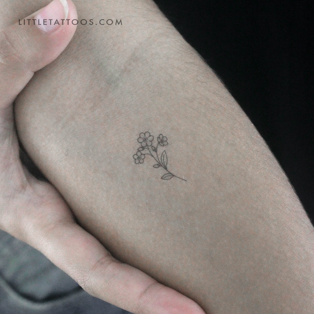 Tatuaje temporal de nomeolvides de líneas finas (juego de 3)