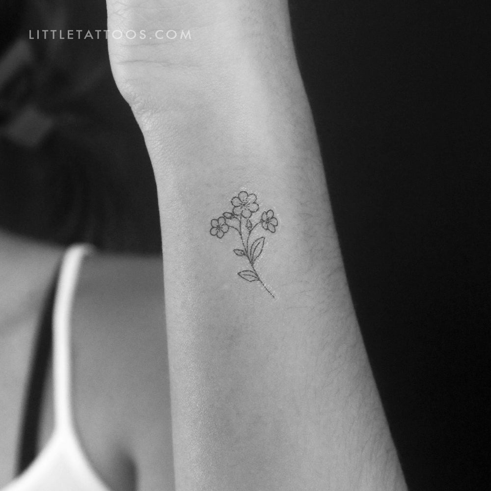 Tatuaje temporal de nomeolvides de líneas finas (juego de 3)