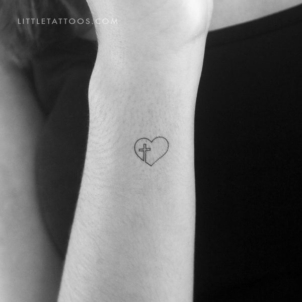 Continuous Line Heart And Cross Temporary Tattoo - Set of 3