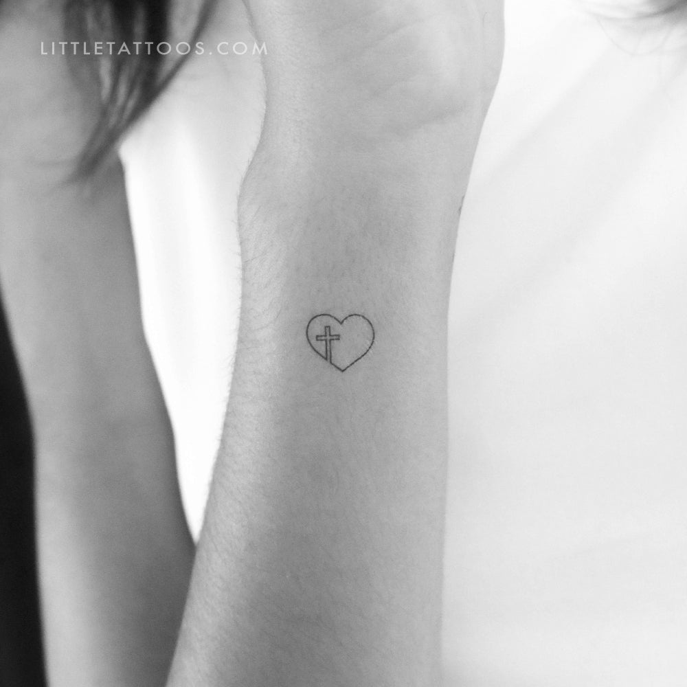 Continuous Line Heart And Cross Temporary Tattoo - Set of 3