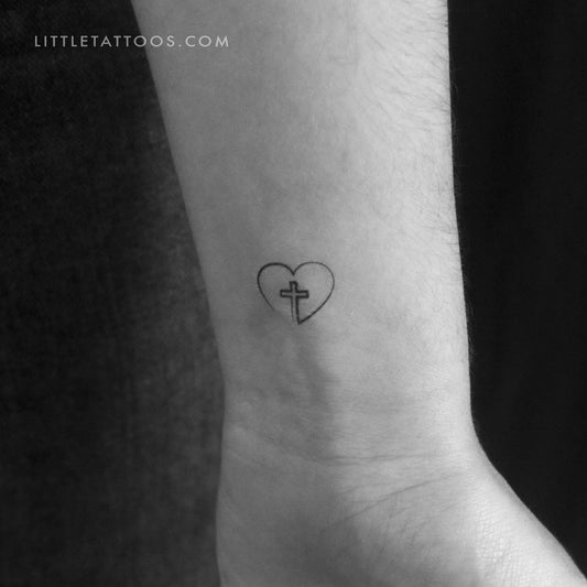 Single Line Heart And Cross Temporary Tattoo - Set of 3