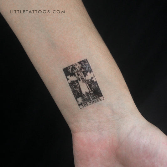 Tatuaje temporal de la carta del Tarot "La Torre Pequeña" (juego de 3)