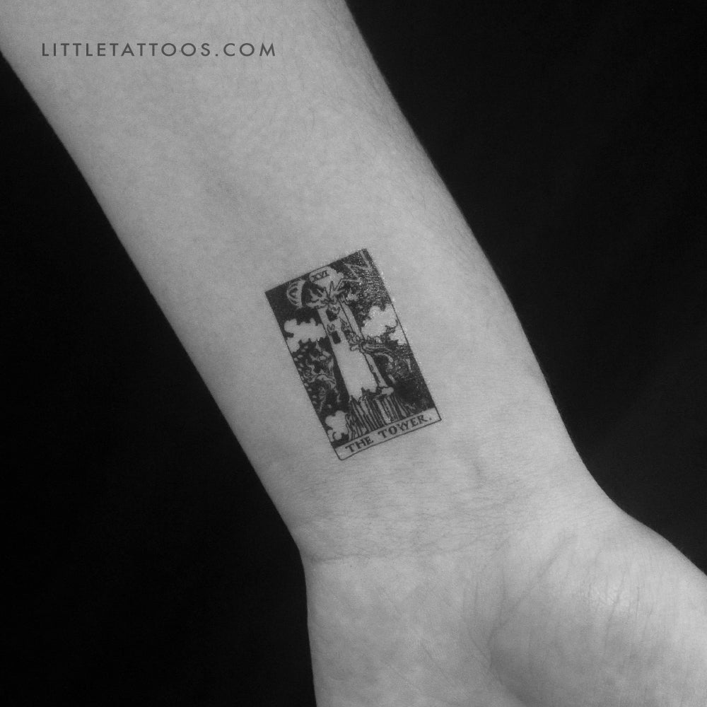 Tatuaje temporal de la carta del Tarot "La Torre Pequeña" (juego de 3)