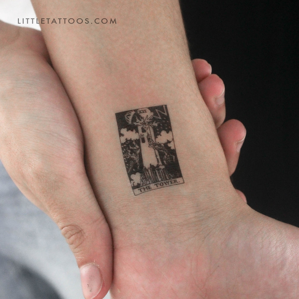 Tatuaje temporal de la carta del Tarot "La Torre Pequeña" (juego de 3)