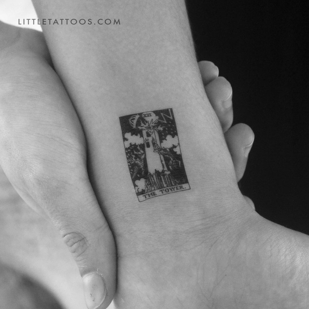Tatuaje temporal de la carta del Tarot "La Torre Pequeña" (juego de 3)