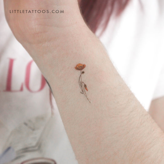 Tatuaje temporal de amapola de California pequeña de Lena Fedchenko (juego de 3)