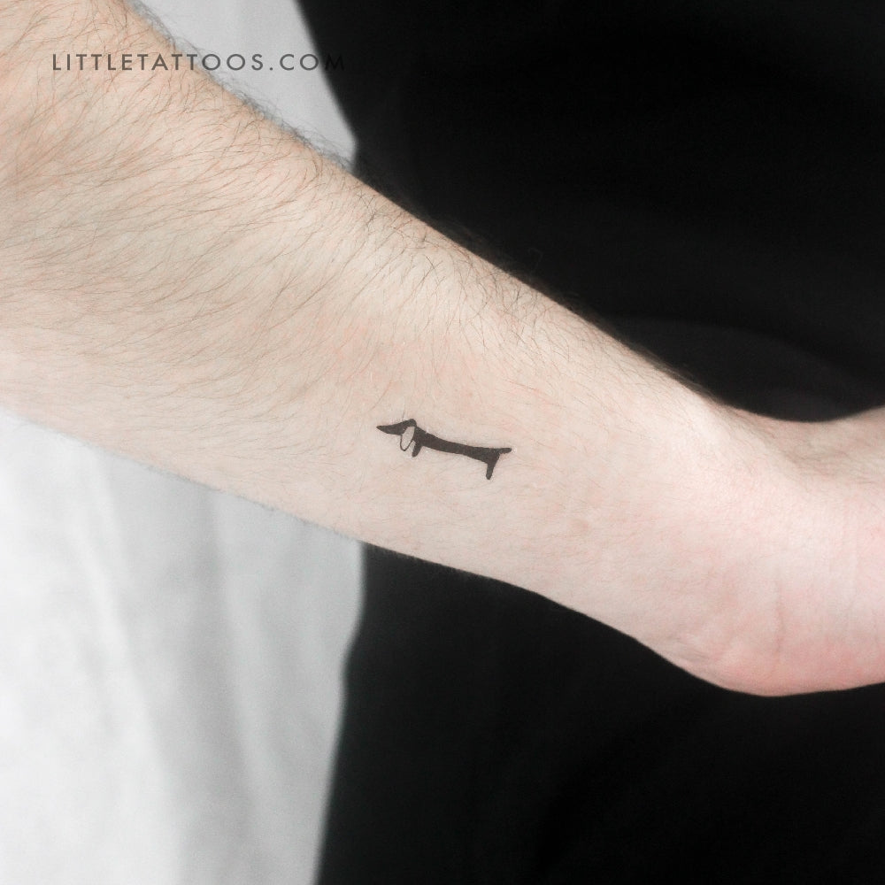 Tatuaje temporal de perro salchicha negro - Juego de 3