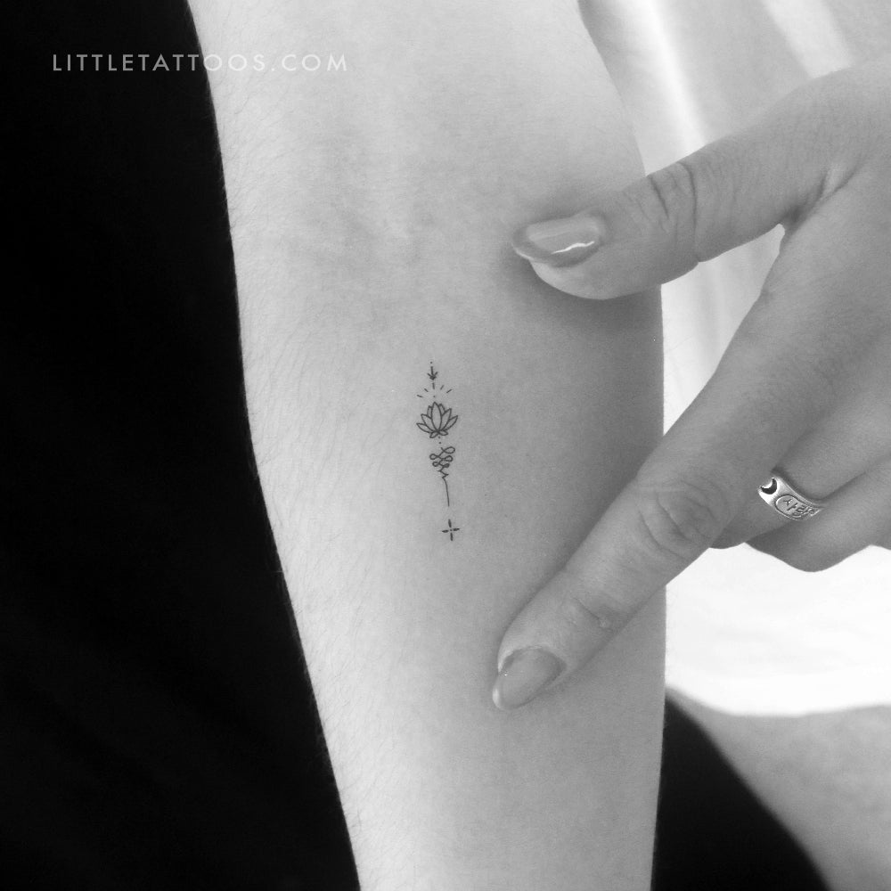Ornamental Lotus Unalome Temporary Tattoo - Set of 3