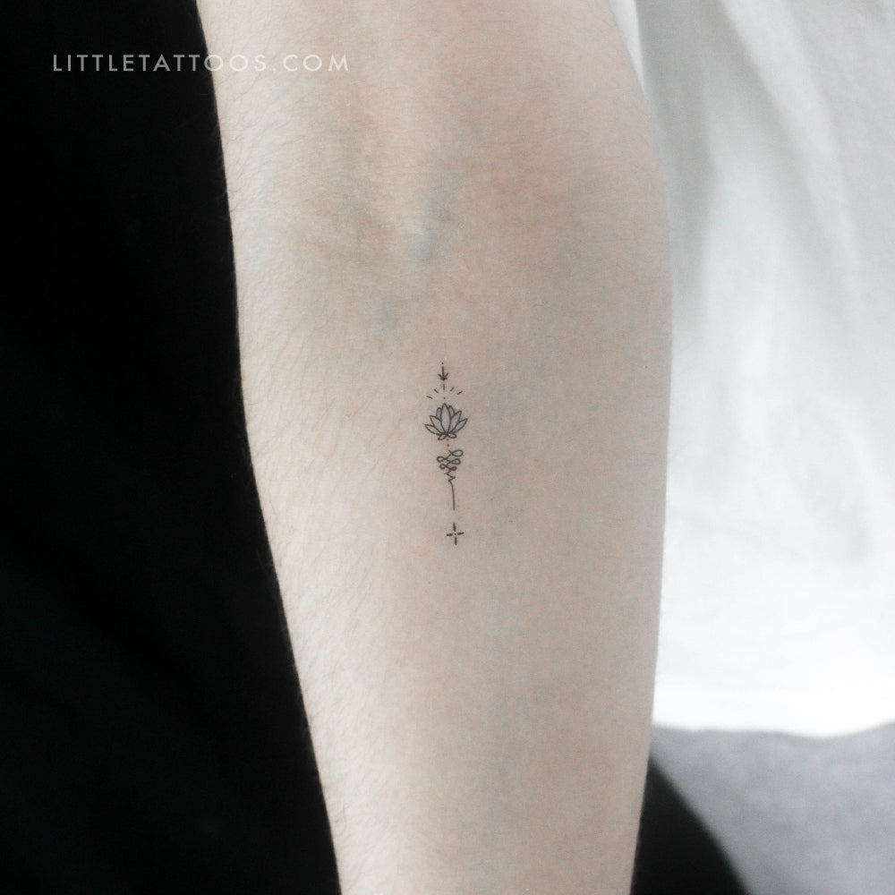 Ornamental Lotus Unalome Temporary Tattoo - Set of 3