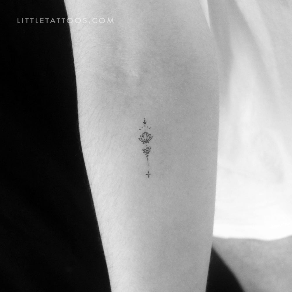Ornamental Lotus Unalome Temporary Tattoo - Set of 3