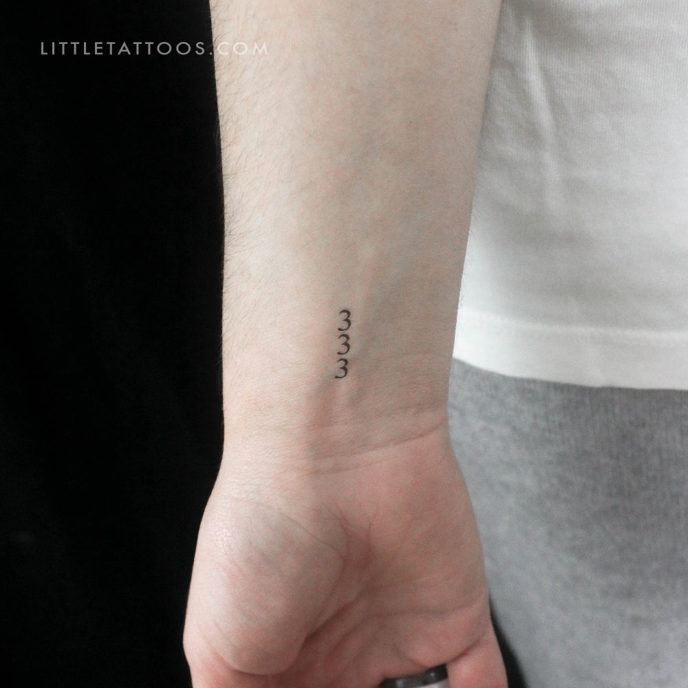 Small 333 Vertical Temporary Tattoo - Set of 3