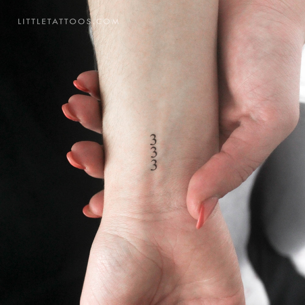Small 333 Vertical Temporary Tattoo - Set of 3