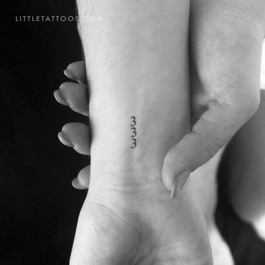Small 333 Vertical Temporary Tattoo - Set of 3