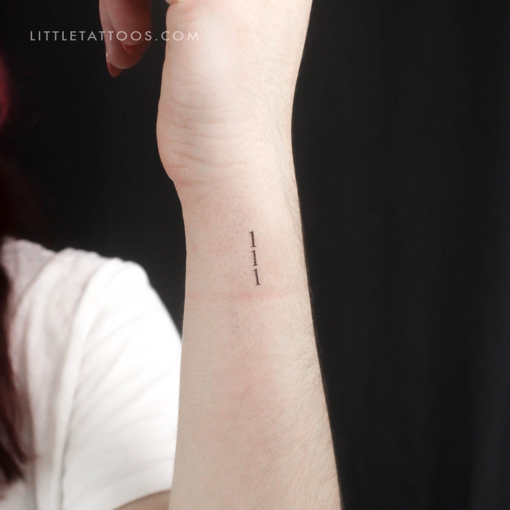 Small 111 Vertical Temporary Tattoo - Set of 3