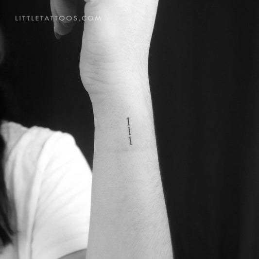 Small 111 Vertical Temporary Tattoo - Set of 3