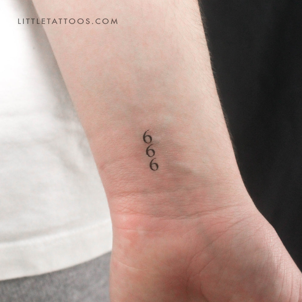 Tatuaje temporal vertical pequeño 666 - Juego de 3
