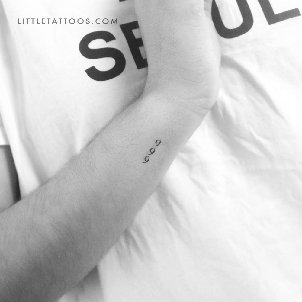 Small 999 Vertical Temporary Tattoo - Set of 3