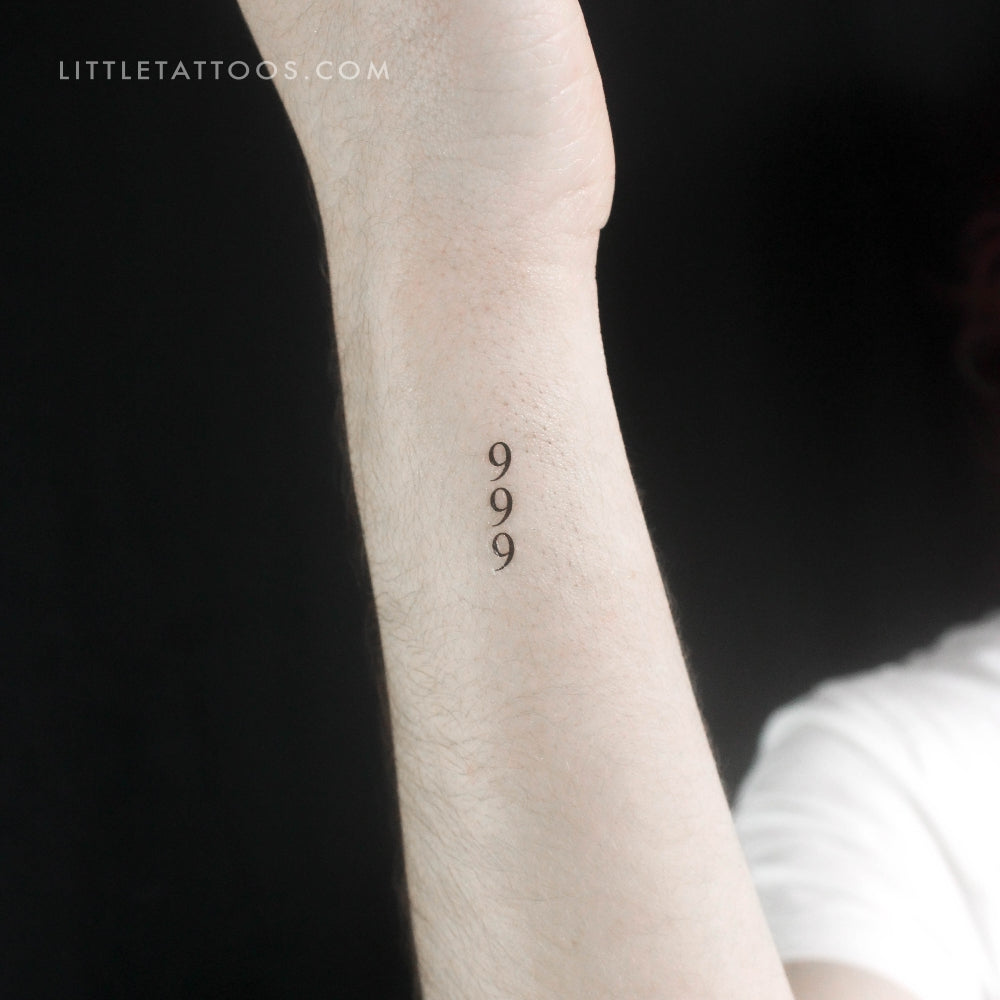 Small 999 Vertical Temporary Tattoo - Set of 3