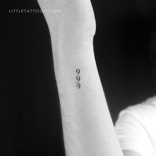 Small 999 Vertical Temporary Tattoo - Set of 3