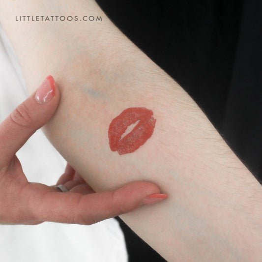 Red Kiss Mark Temporary Tattoo - Set of 3
