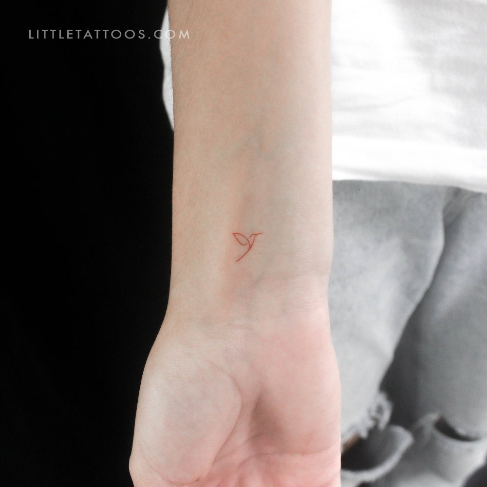 Small Red Minimalist Hummingbird Temporary Tattoo - Set of 3