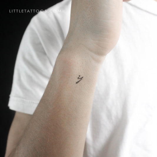 Handwritten Script Lowercase Y Letter Temporary Tattoo - Set of 3