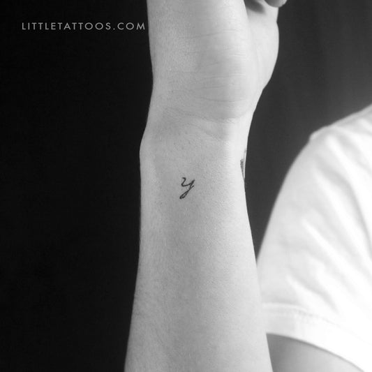 Handwritten Script Lowercase Y Letter Temporary Tattoo - Set of 3